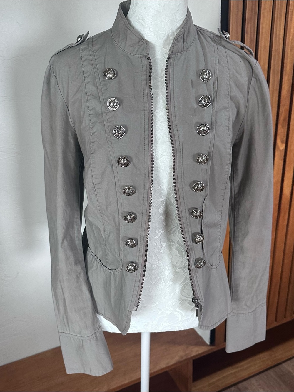 INC International Concepts Gray Military-Style Button Jacket